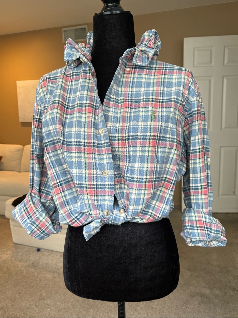 Reworked Ralph Lauren Blue and Pink Plaid Button-Down Shirt size small